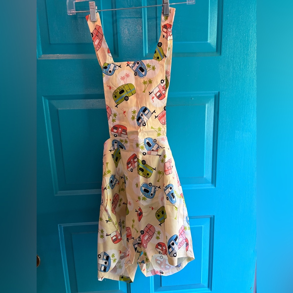 Voodoo Vixen Cream Shortalls with Pastel Camper Print